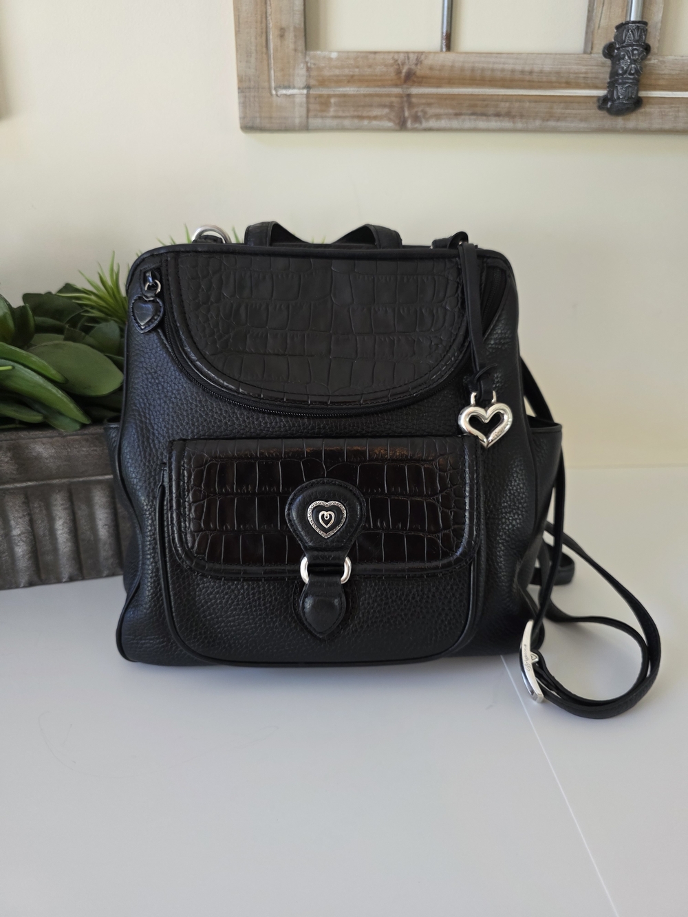 Brighton Donatello Black Pebbled Leather Convertible Backpack Shoulder Bag